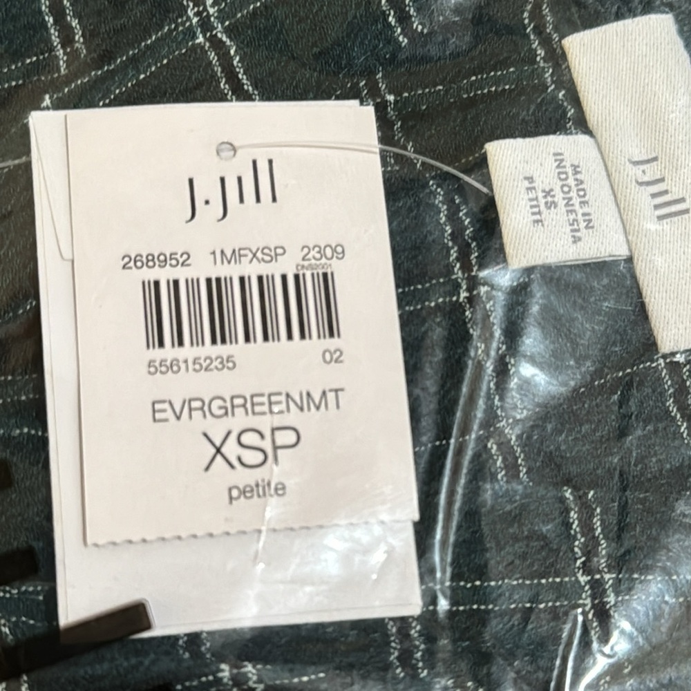 J.Jill Crinkled Plaid Relaxed Top Evergreen Size XSP NWT - Picture 9 of 10